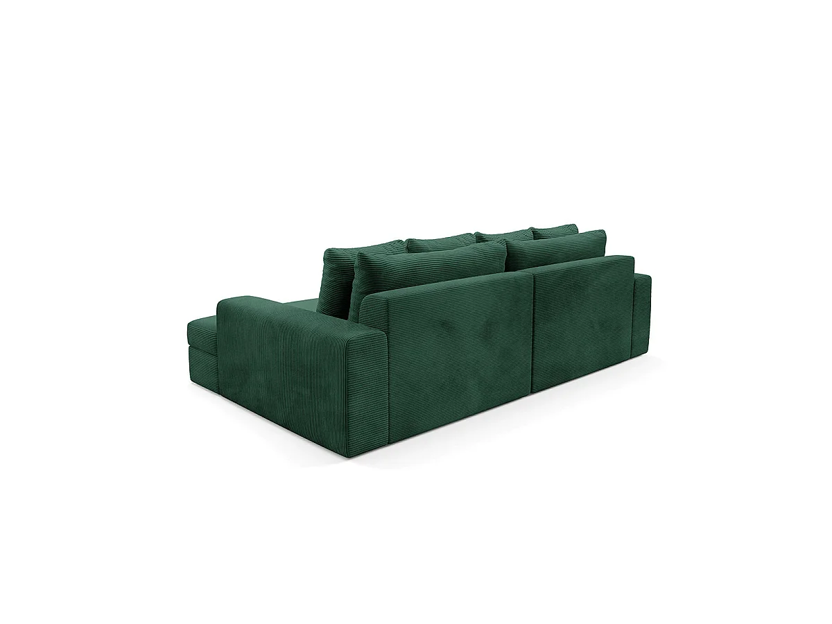 Canapé d'angle droit convertible 3 places avec coffre en tissu vert sapin PAOLA