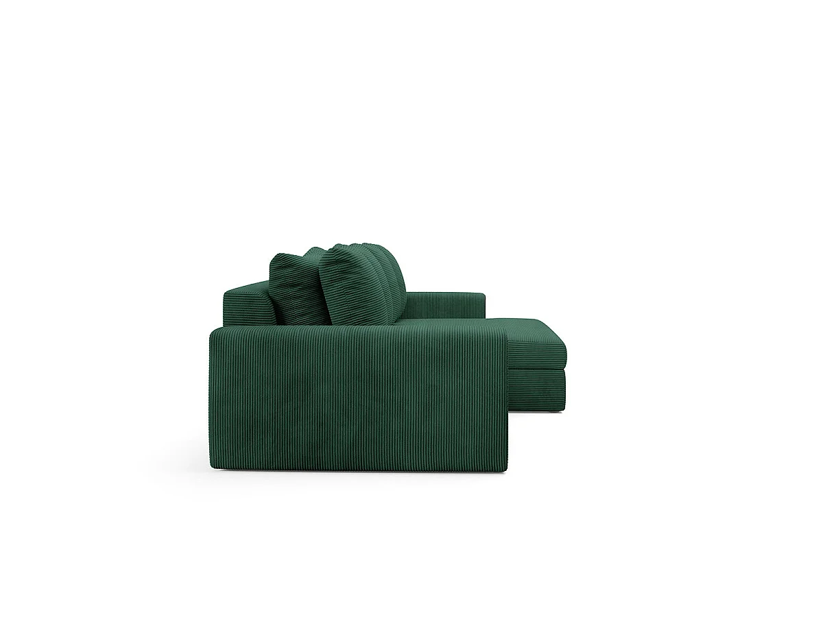 Canapé d'angle droit convertible 3 places avec coffre en tissu vert sapin PAOLA