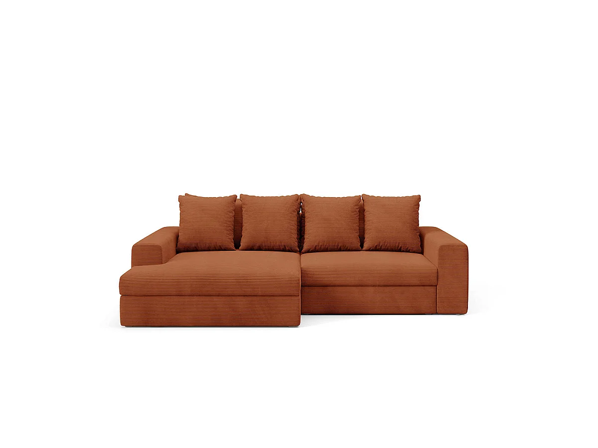 Canapé d'angle gauche convertible 3 places avec coffre en tissu rouge PAOLA