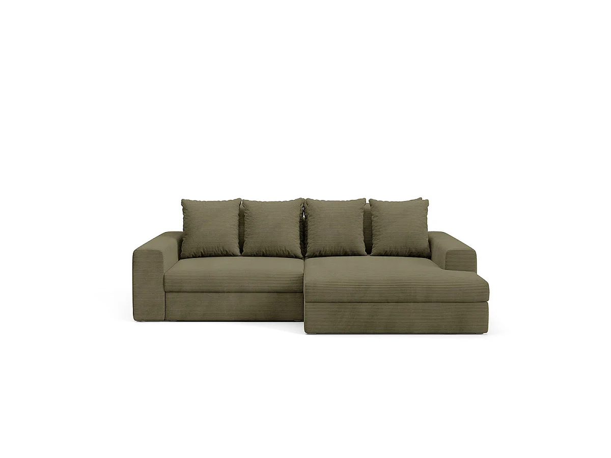 Canapé d'angle droit convertible 3 places avec coffre en tissu vert PAOLA