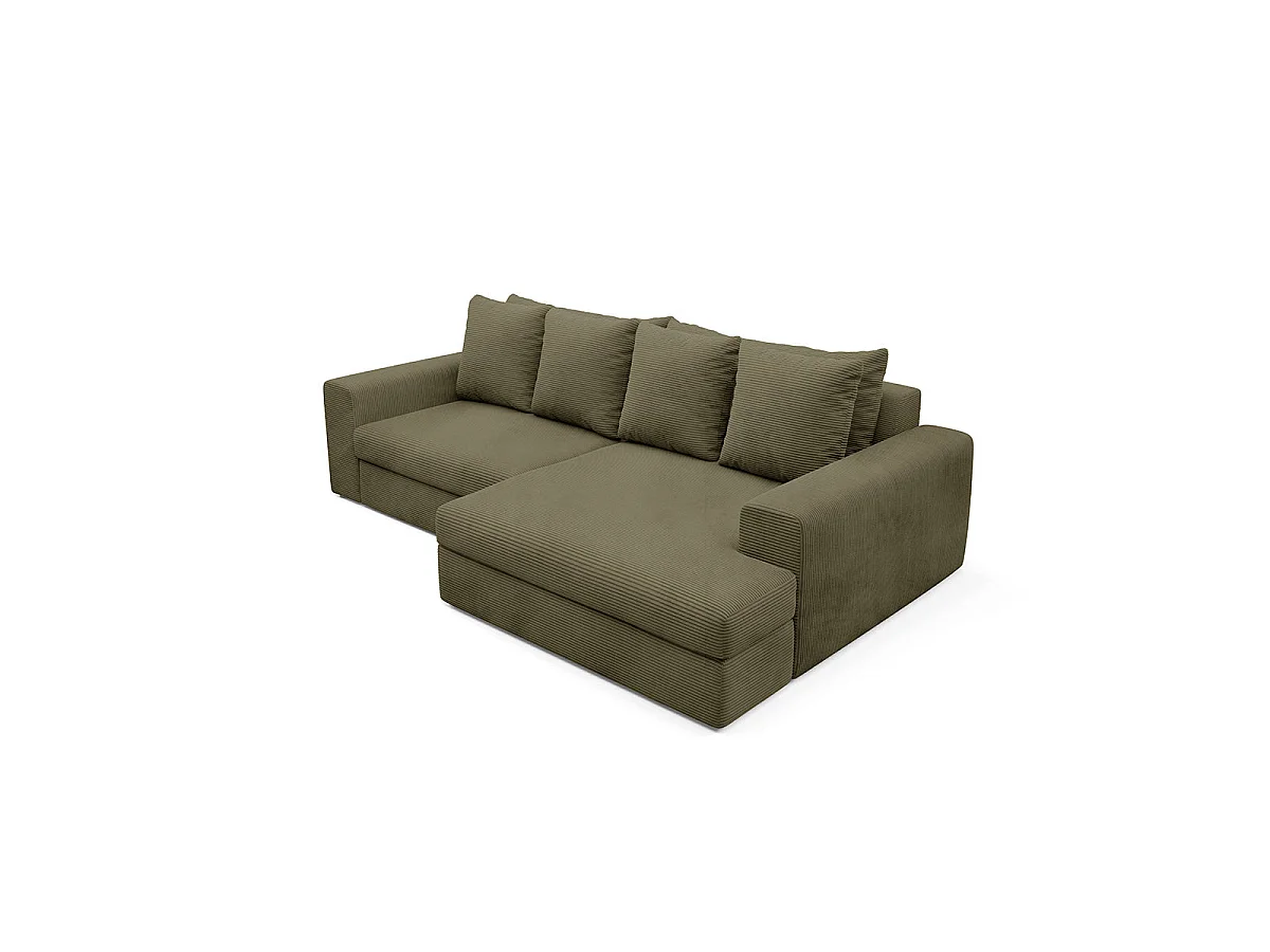 Canapé d'angle droit convertible 3 places avec coffre en tissu vert PAOLA