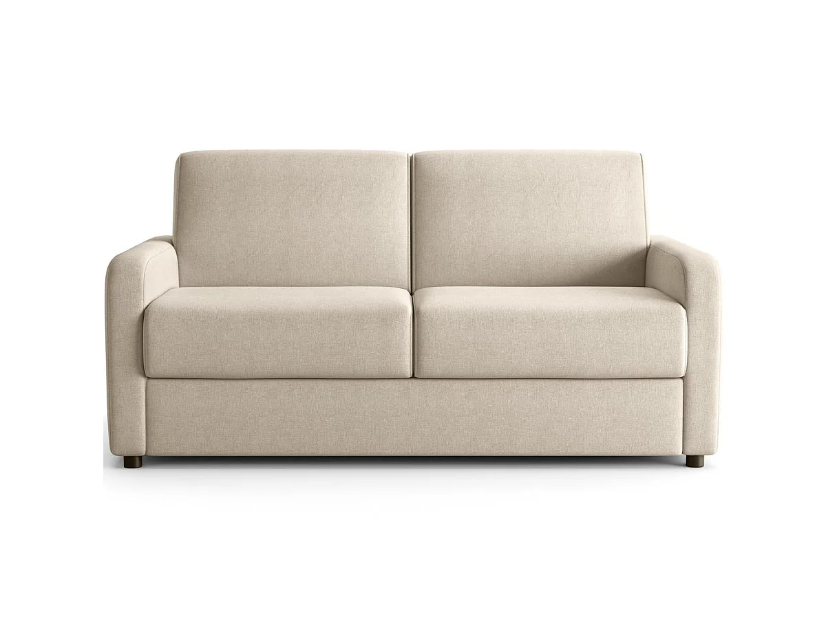 Canapé droit convertible 3 places en tissu chenille beige - ouverture express - Lumio