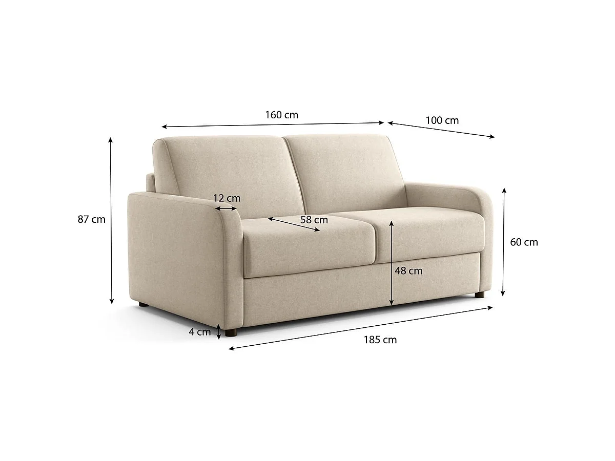 Canapé droit convertible 3 places en tissu chenille beige - ouverture express - Lumio