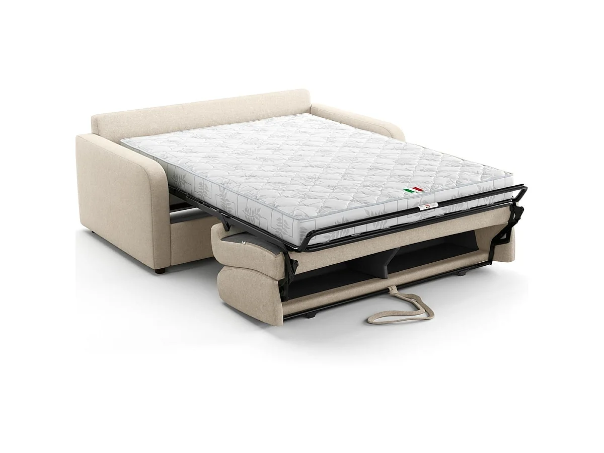 Canapé droit convertible 3 places en tissu chenille beige - ouverture express - Lumio