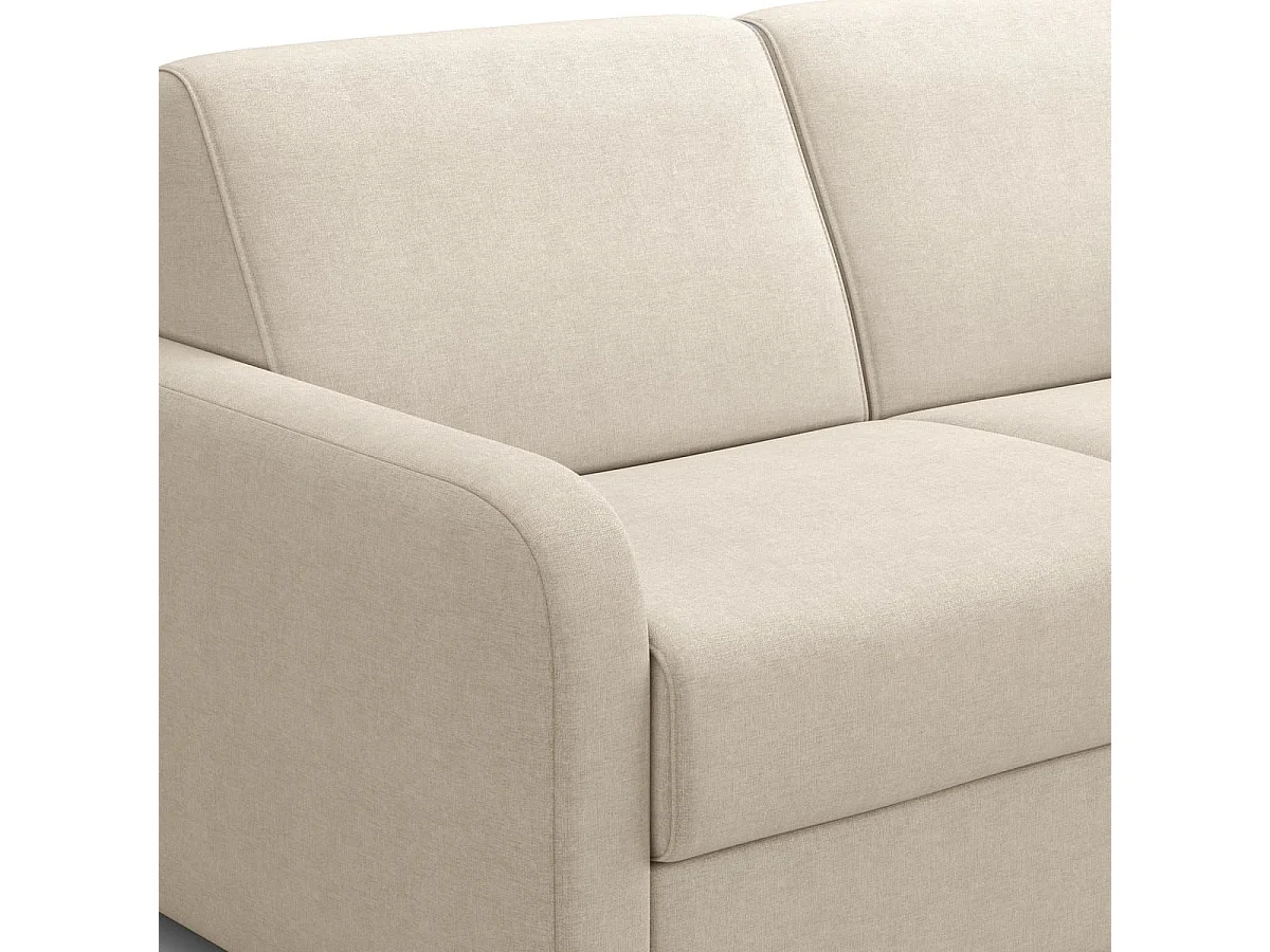 Canapé droit convertible 3 places en tissu chenille beige - ouverture express - Lumio
