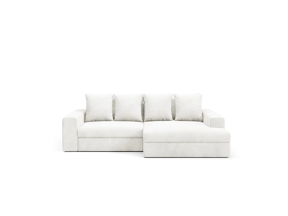 Canapé d'angle droit convertible 3 places avec coffre en tissu blanc PAOLA