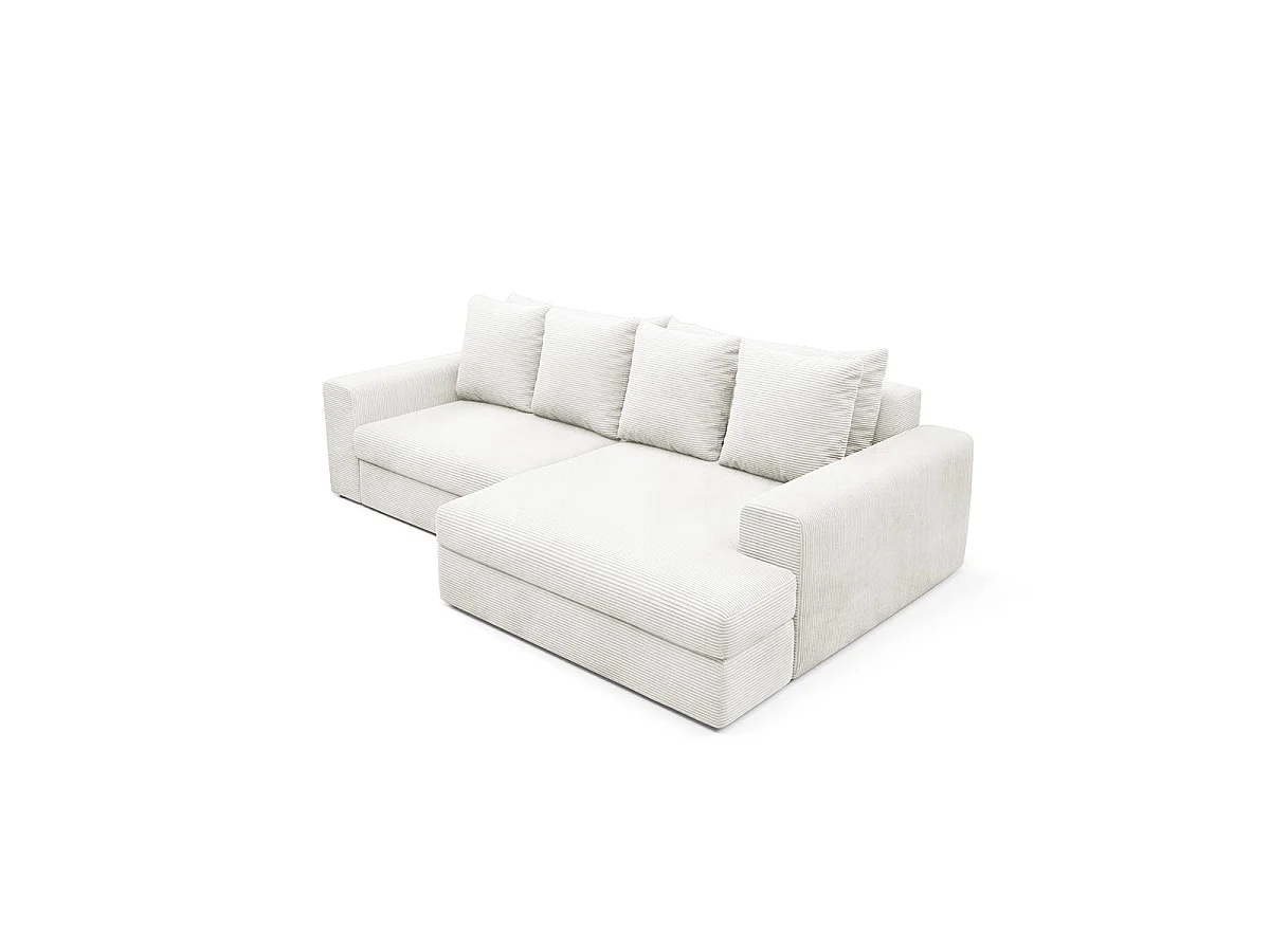 Canapé d'angle droit convertible 3 places avec coffre en tissu blanc PAOLA