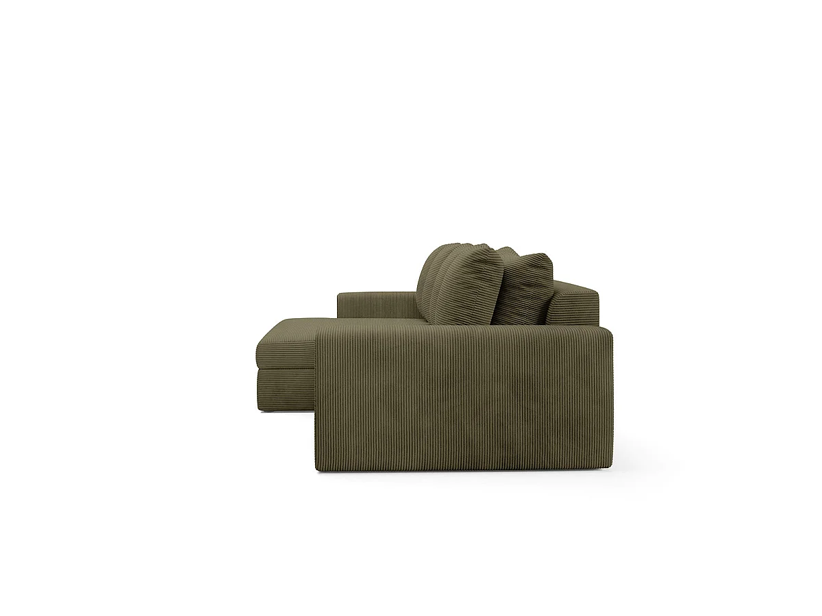 Canapé d'angle gauche convertible 3 places avec coffre en tissu vert PAOLA