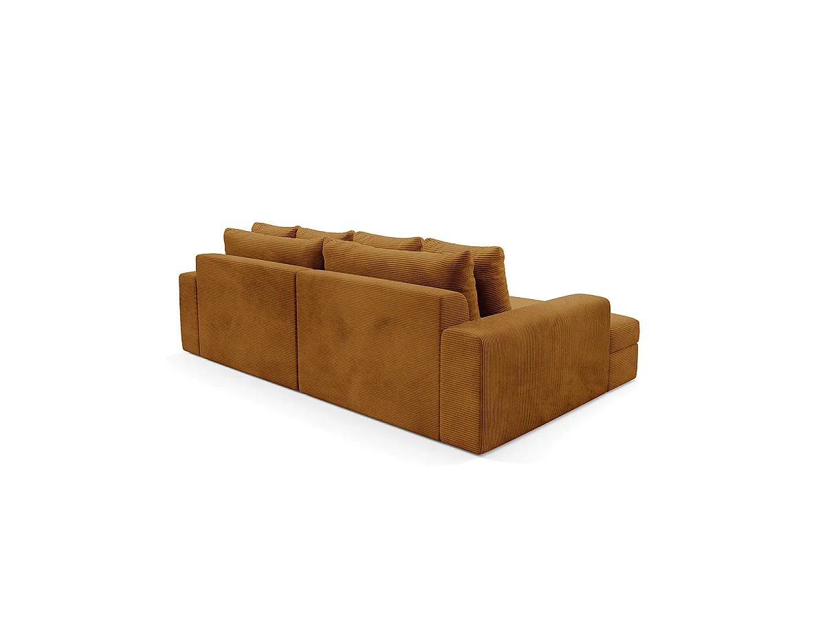 Canapé d'angle gauche convertible 3 places avec coffre en tissu jaune moutarde PAOLA