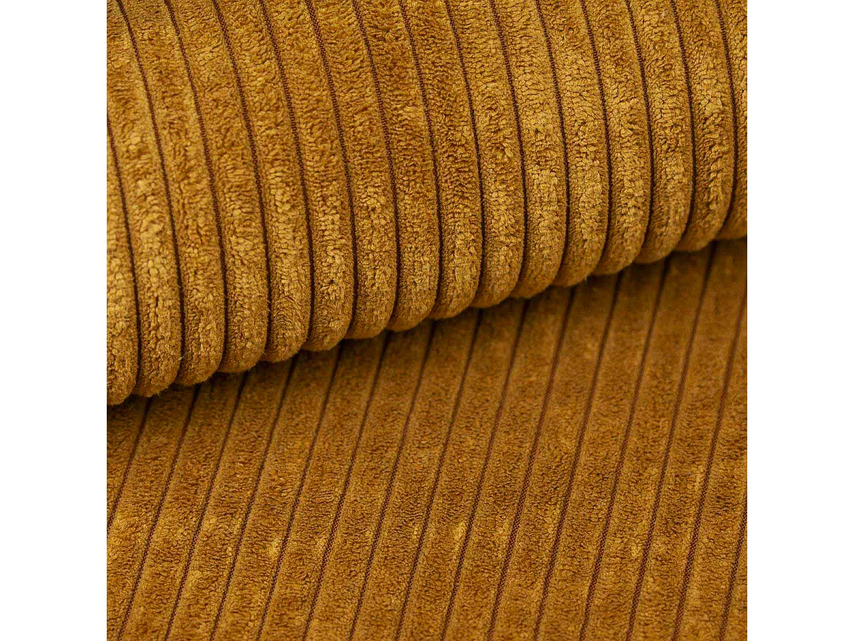 Canapé d'angle gauche convertible 3 places avec coffre en tissu jaune moutarde PAOLA