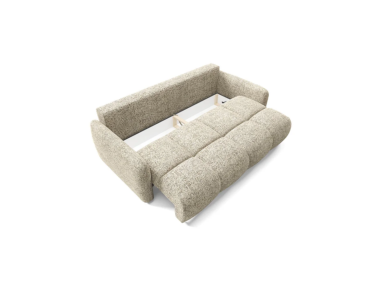 Canapé convertible 3 places avec coffre en tissu chiné beige VITTORIA