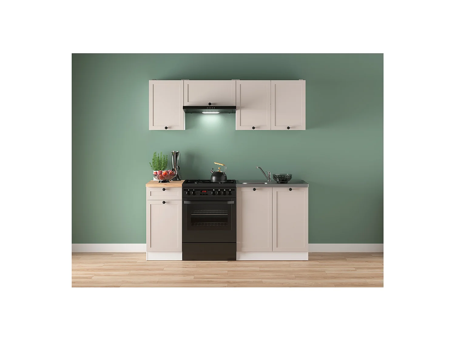 Cuisine complète 180 cm,Ensemble de meuble de cuisine coloris blanc/uni cachemire, plan de travail non inclus