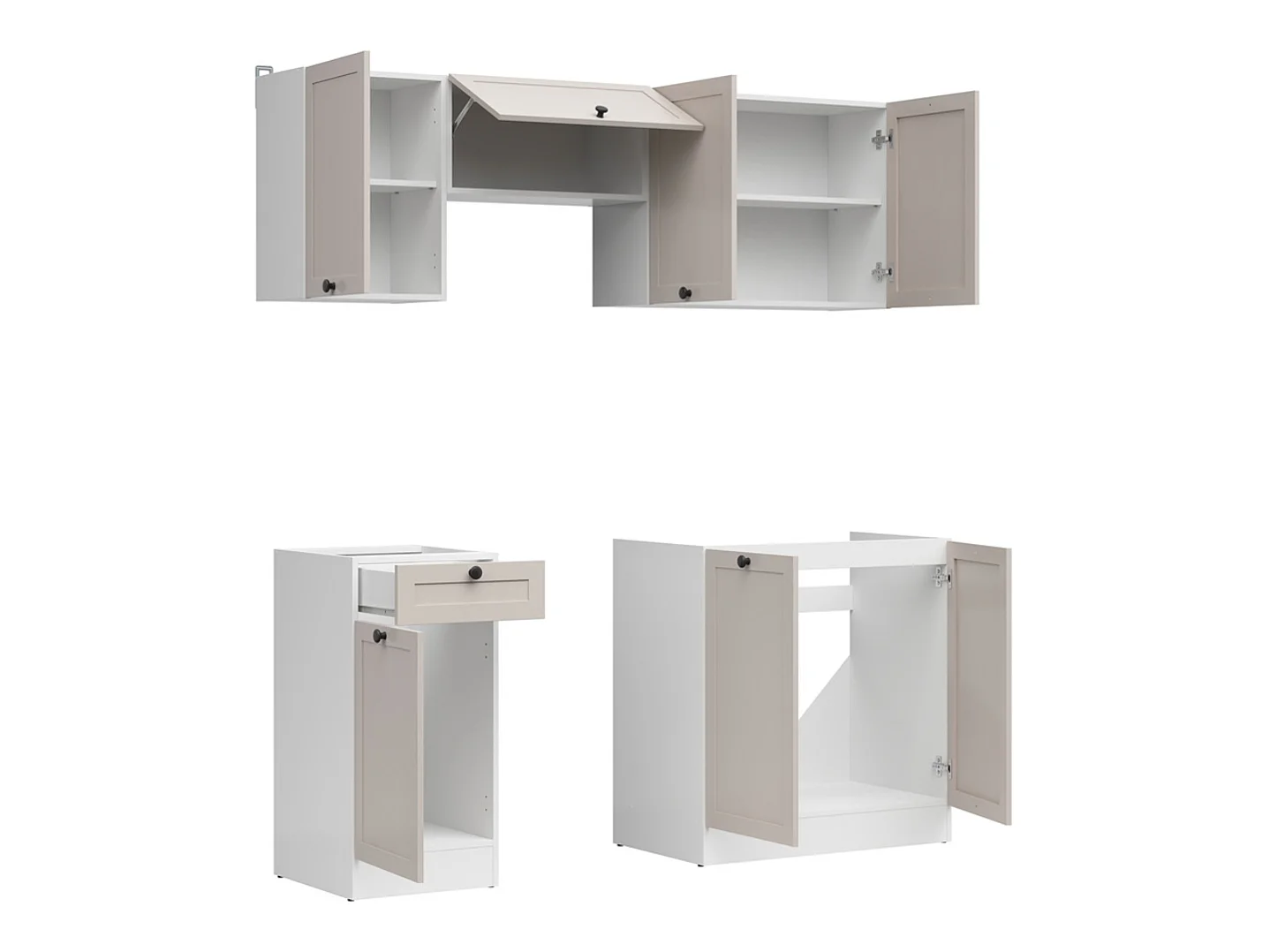Cuisine complète 180 cm,Ensemble de meuble de cuisine coloris blanc/uni cachemire, plan de travail non inclus