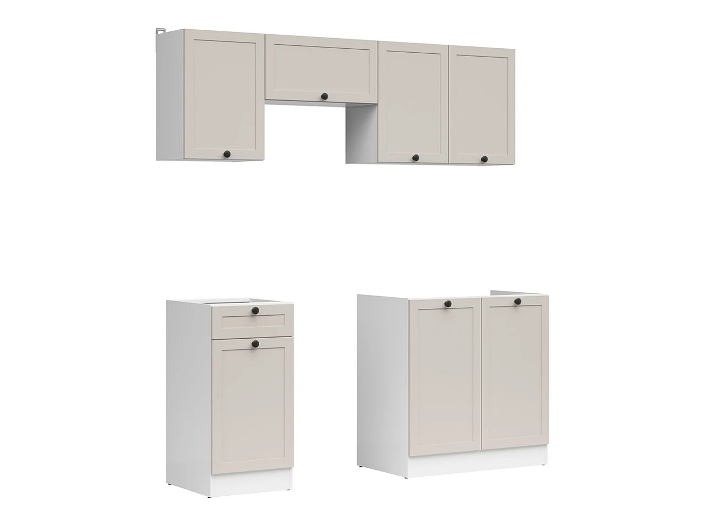 Cuisine complète 180 cm,Ensemble de meuble de cuisine coloris blanc/uni cachemire, plan de travail non inclus