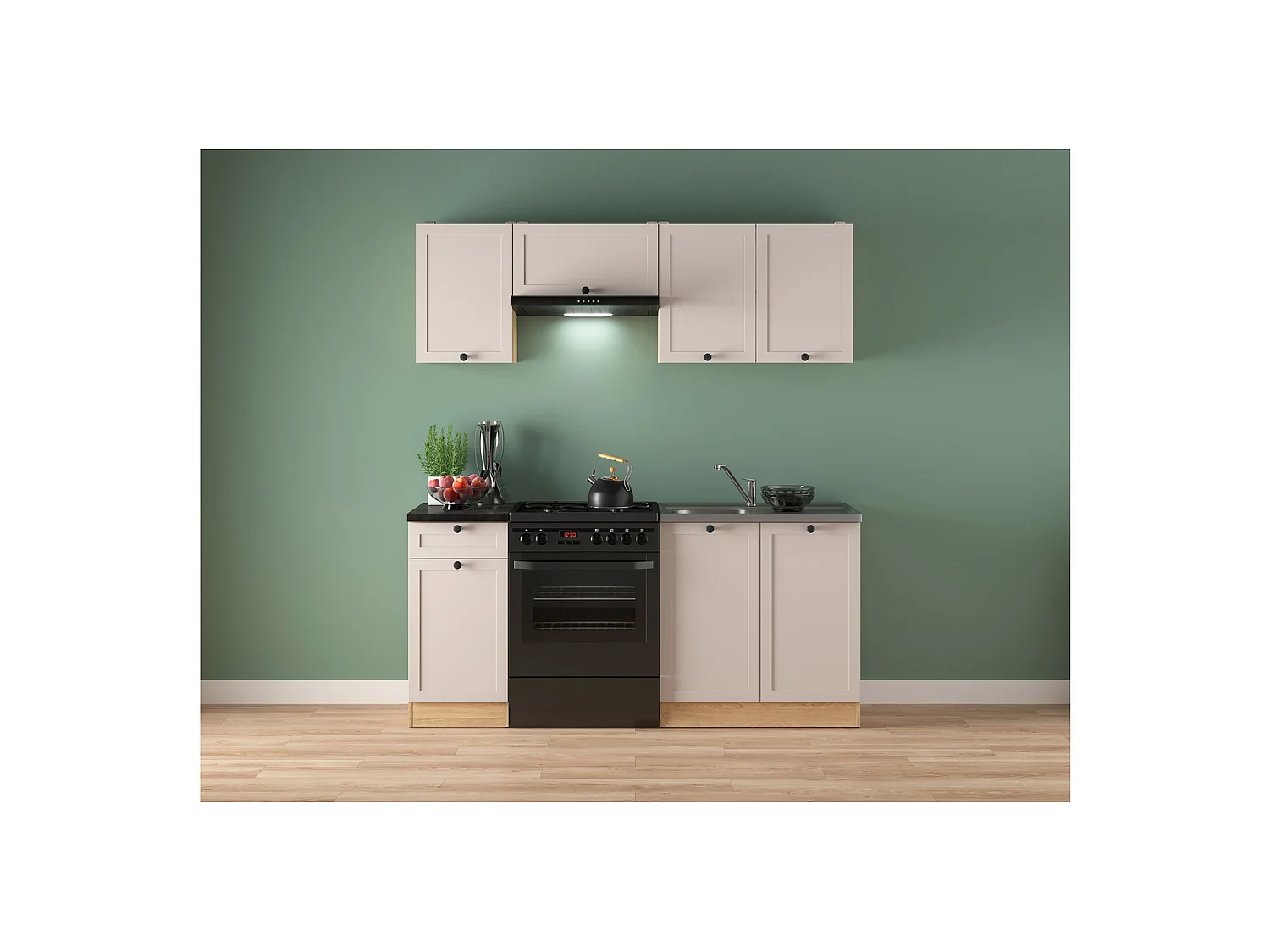 Cuisine complète 180 cm,Ensemble de meuble de cuisine coloris chêne Bernstein/Uni cachemire, plan de travail non inclus