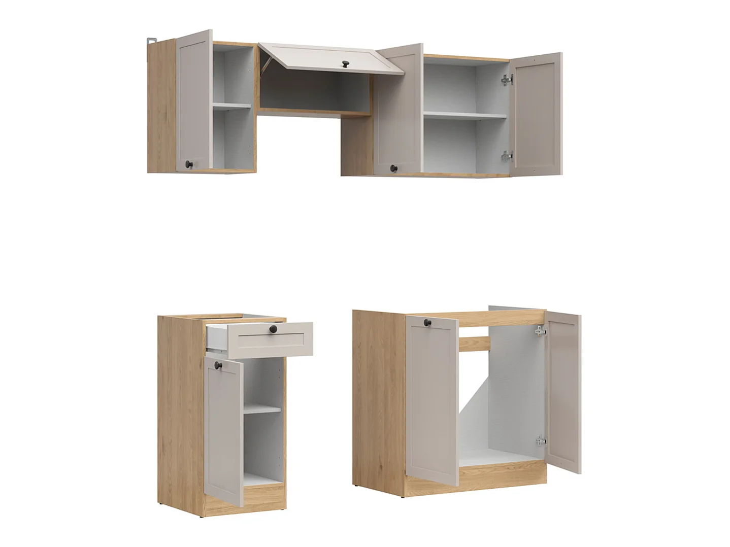 Cuisine complète 180 cm,Ensemble de meuble de cuisine coloris chêne Bernstein/Uni cachemire, plan de travail non inclus
