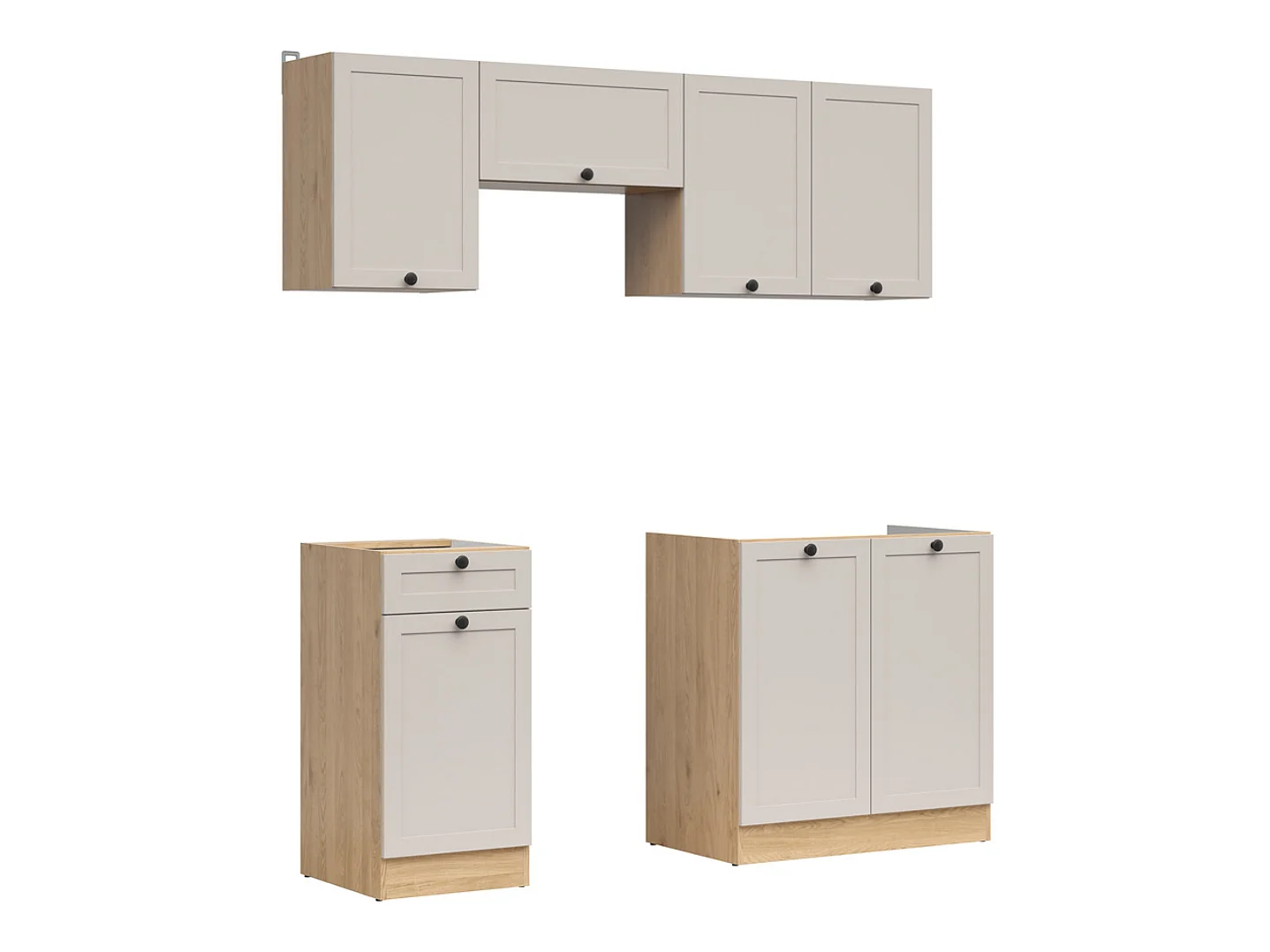 Cuisine complète 180 cm,Ensemble de meuble de cuisine coloris chêne Bernstein/Uni cachemire, plan de travail non inclus