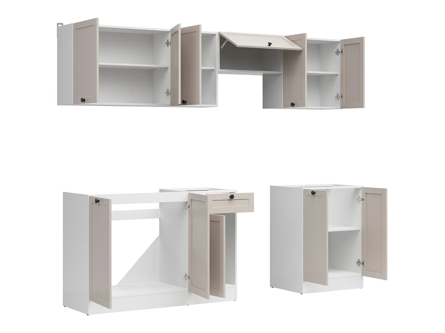 Cuisine complète 240 cm,Ensemble de meuble de cuisine finition blanc/uni cachemire, sans plan de travail
