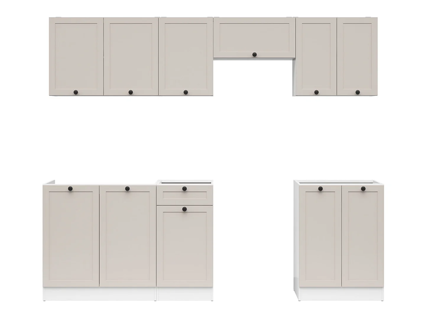 Cuisine complète 240 cm,Ensemble de meuble de cuisine finition blanc/uni cachemire, sans plan de travail