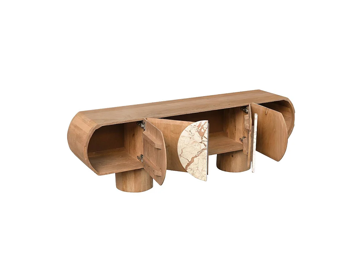 Meuble TV en bois de manguier et en marbre Orinelle