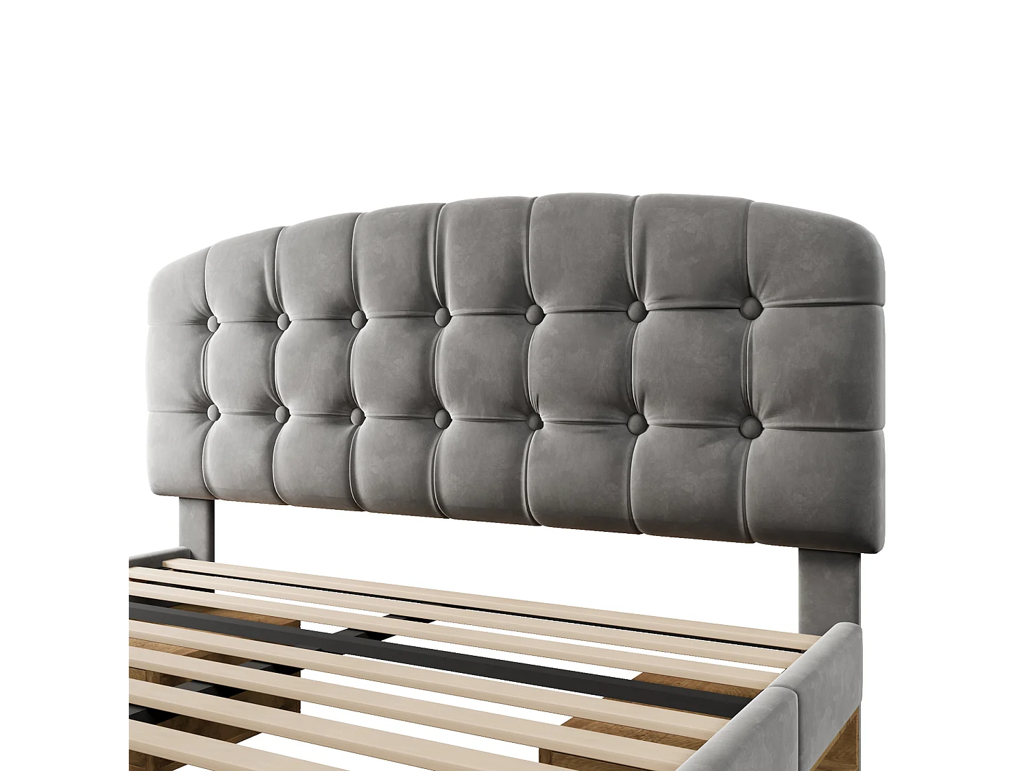 Lit adulte 140x200 cm avec tiroirs et rangements, tête de lit réglable, en velours, gris, sans matelas