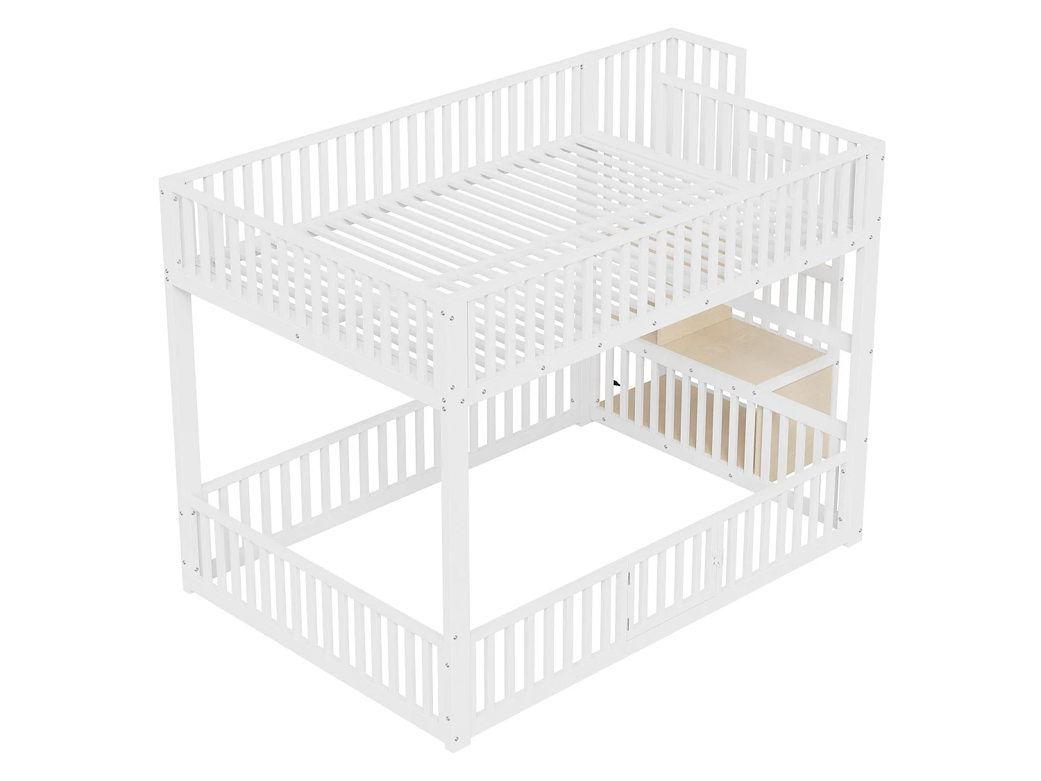 Litera de 140x200 cm con LED y escalera con almacenamiento, en metal, blanca, colchón no incluido