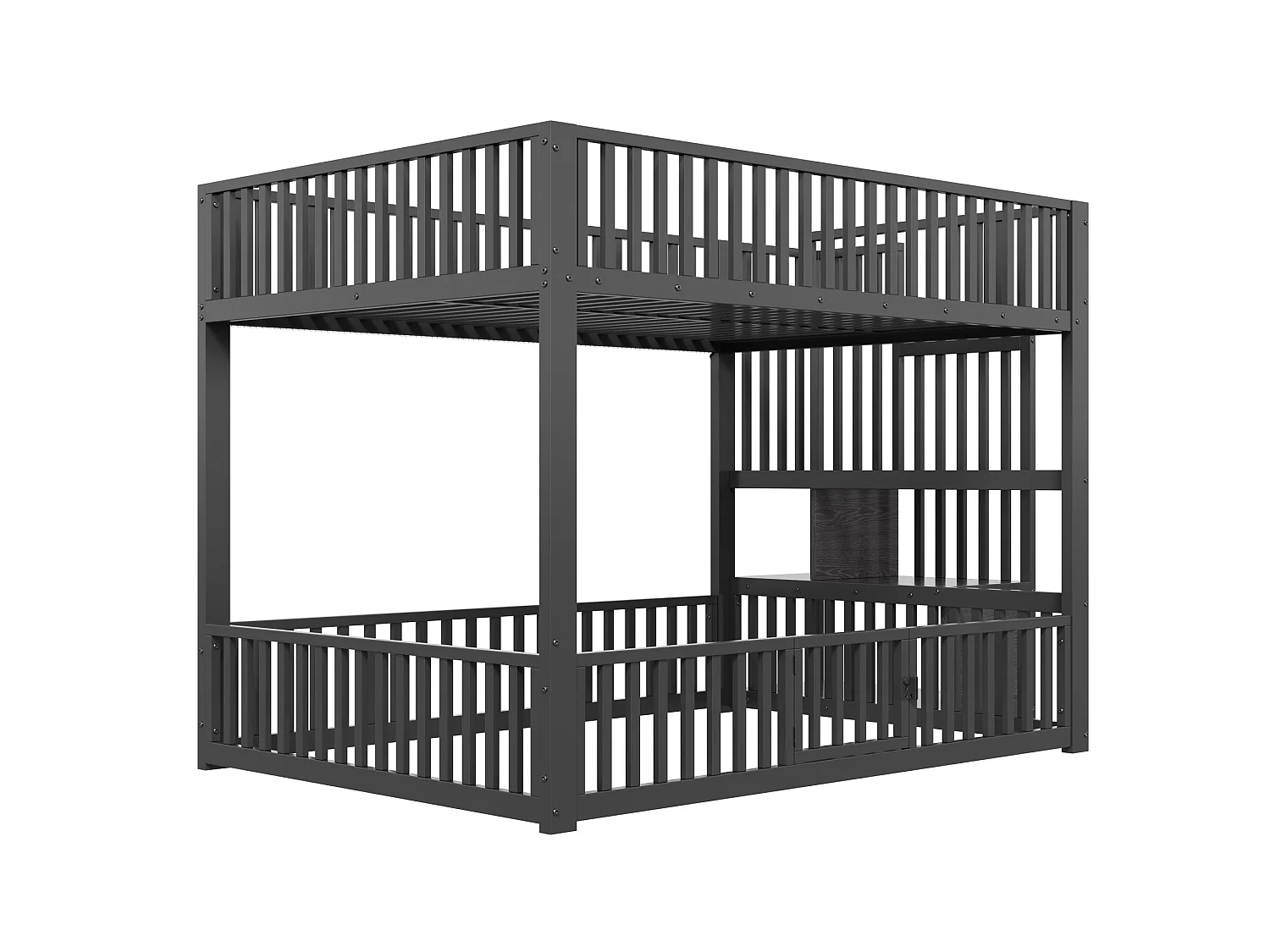 Litera de 140x200 cm con LED y escalera con almacenamiento, en metal, negra, colchón no incluido