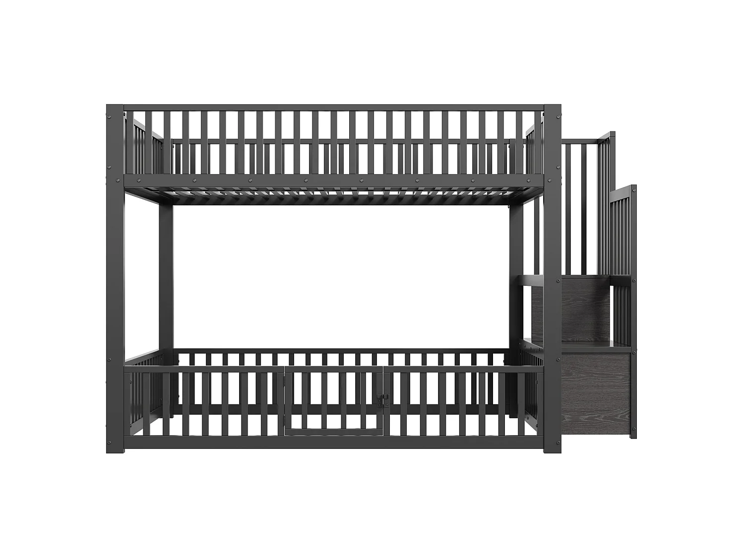 Litera de 140x200 cm con LED y escalera con almacenamiento, en metal, negra, colchón no incluido