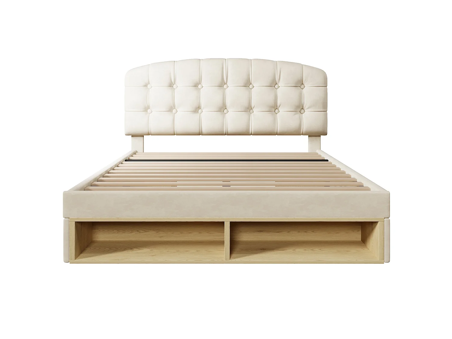 Lit adulte 140x200 cm avec tiroirs de rangement, tête de lit réglable, en velours, beige, sans matelas