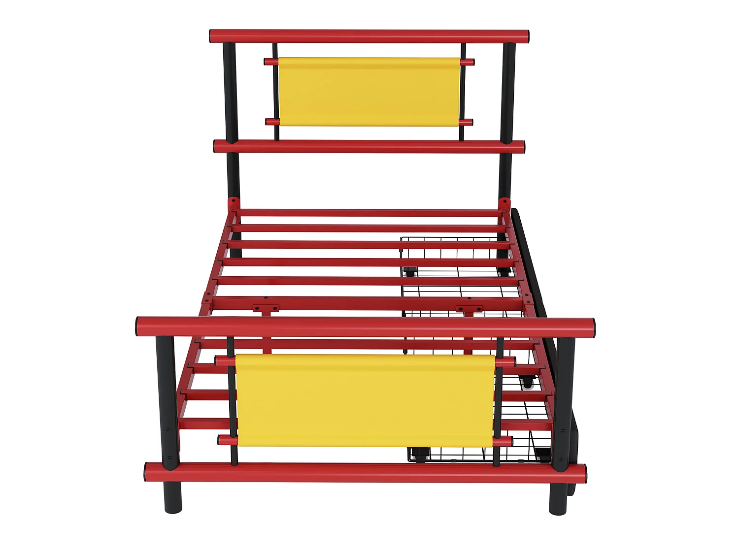 Lit enfant 90x200 cm avec tiroirs, structure stable, en métal, rouge, sans matelas