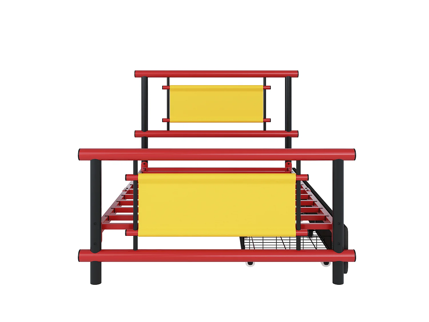 Lit enfant 90x200 cm avec tiroirs, structure stable, en métal, rouge, sans matelas