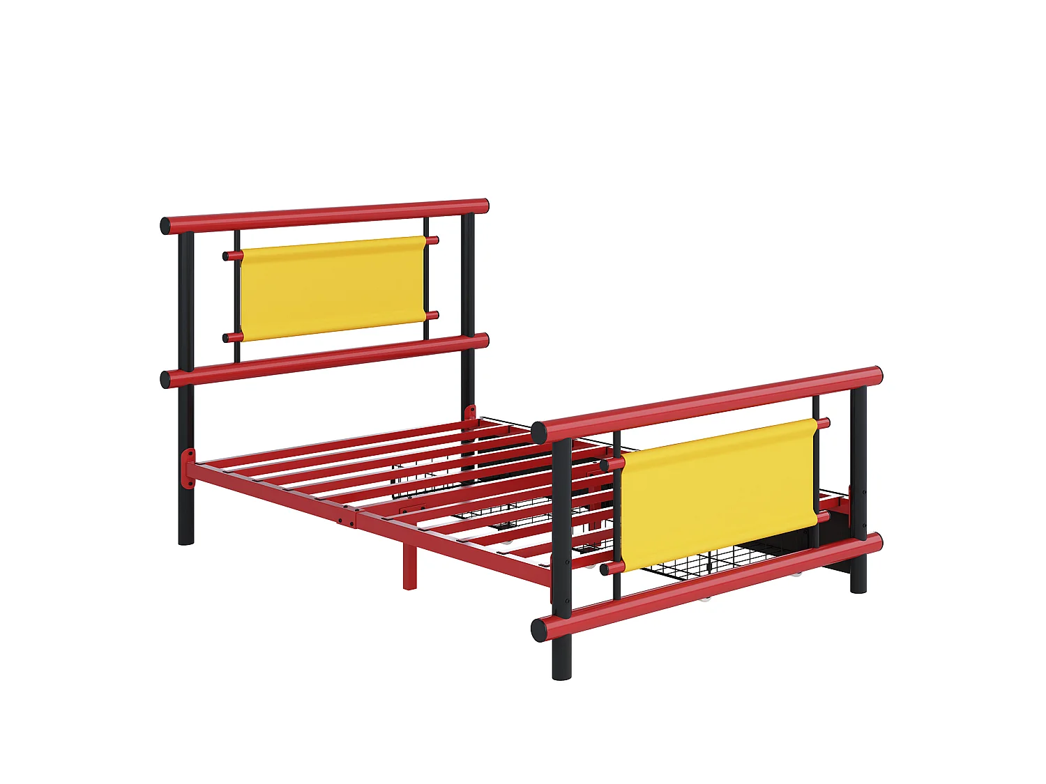 Lit enfant 90x200 cm avec tiroirs, structure stable, en métal, rouge, sans matelas