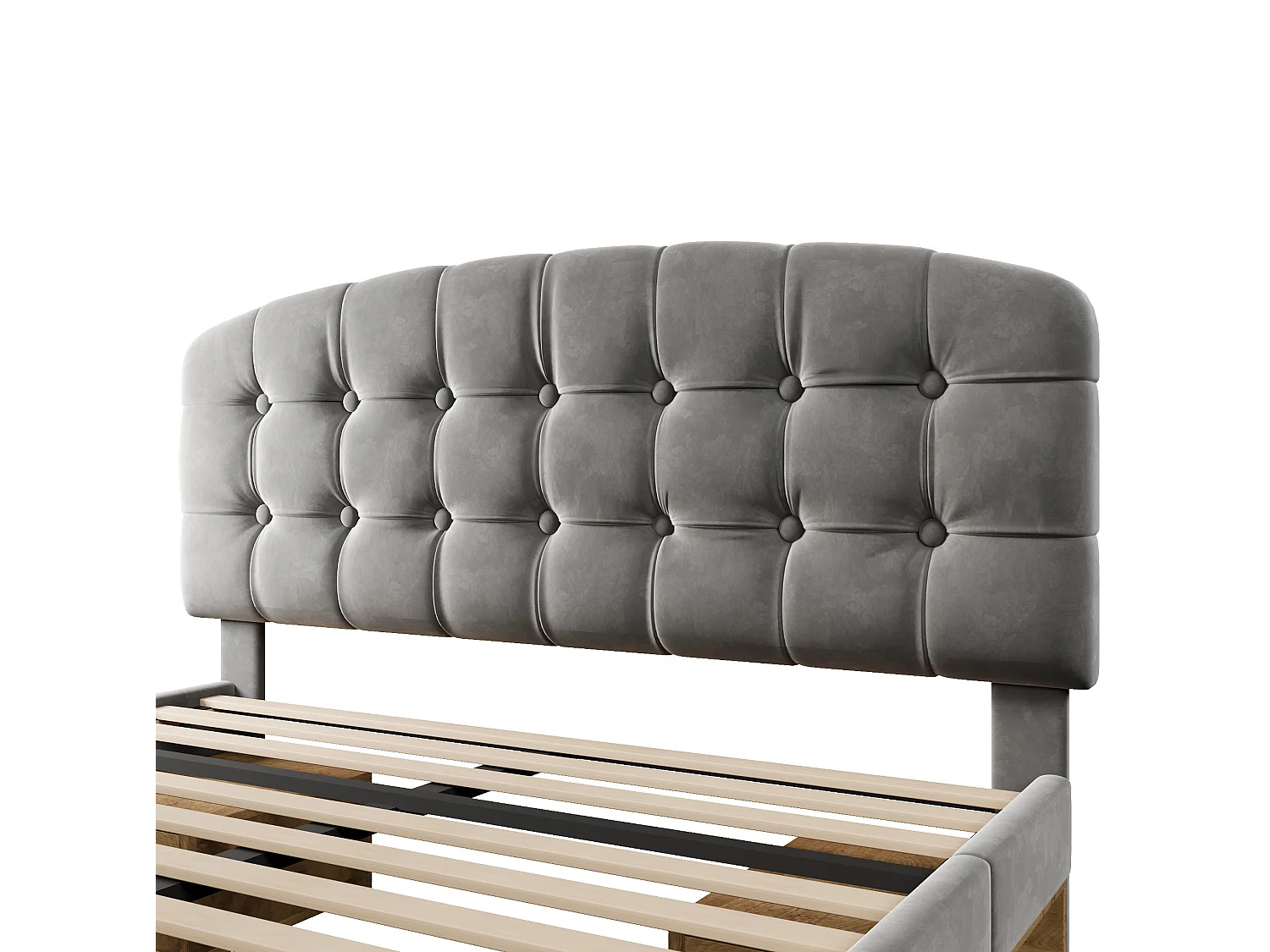 Lit adulte 140x190 cm avec tiroirs et rangements, tête de lit réglable, en velours, gris, sans matelas