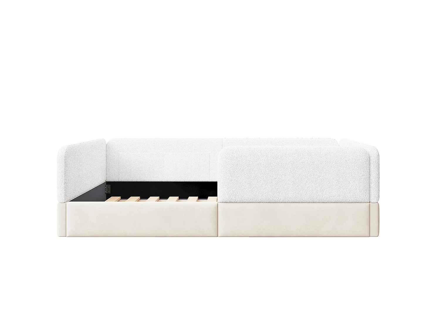 Cama infantil de 90x200 cm con barrera de seguridad y bolsillos de almacenamiento, terciopelo, blanca, colchón no incluido