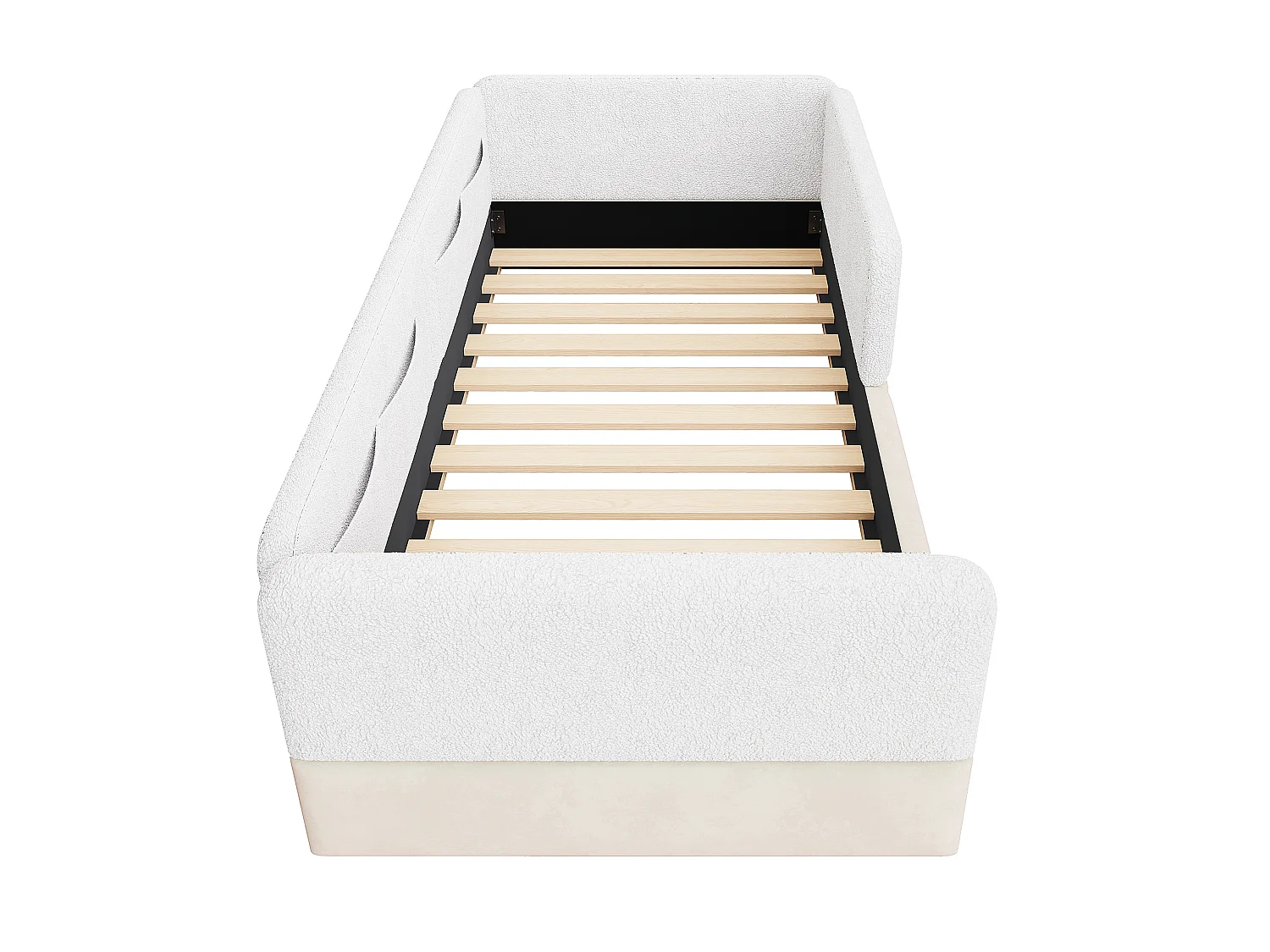 Cama infantil de 90x200 cm con barrera de seguridad y bolsillos de almacenamiento, terciopelo, blanca, colchón no incluido