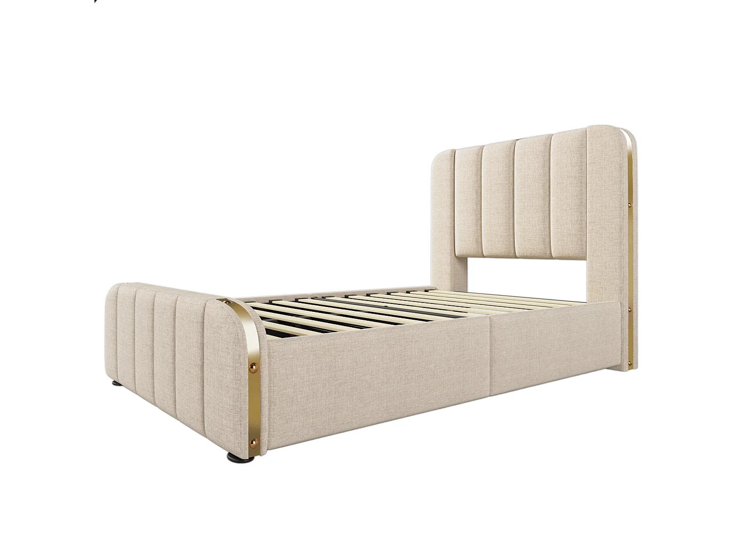Letto per bambini 90x200 cm con 4 cassetti, testiera con porte USB e Type-C, rivestimento in tessuto beige, materasso incluso