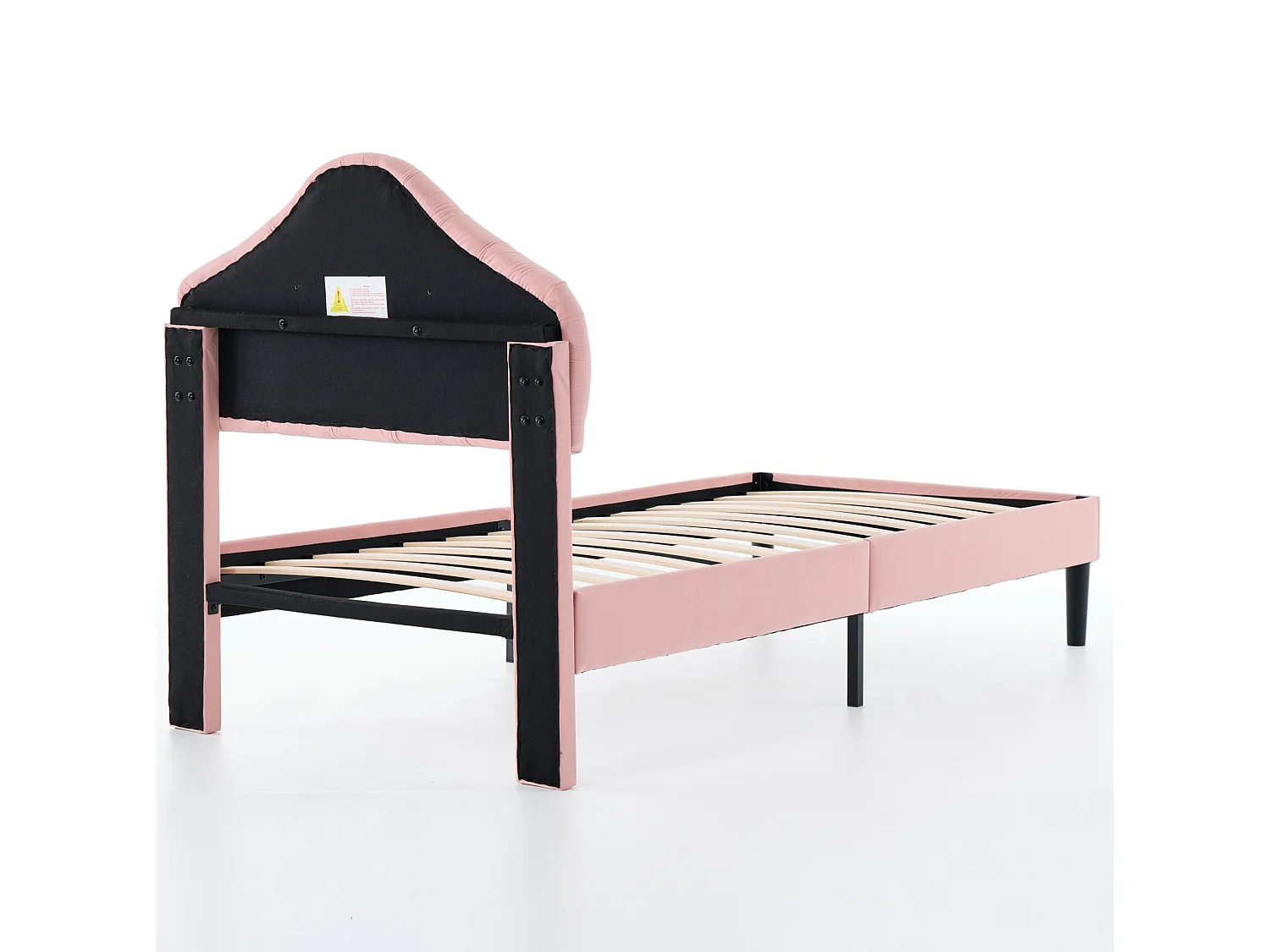 Lit simple 90x200 cm avec tête de lit réglable, structure renforcée, en velours, rose, sans matelas
