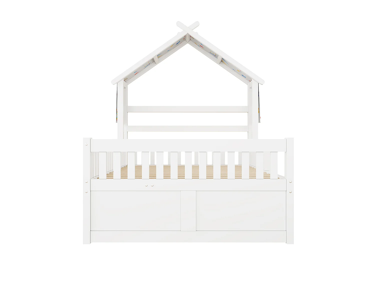 Lit cabane enfant 140x200 cm avec lit gigogne et 3 tiroirs, en bois, blanc, sans matelas