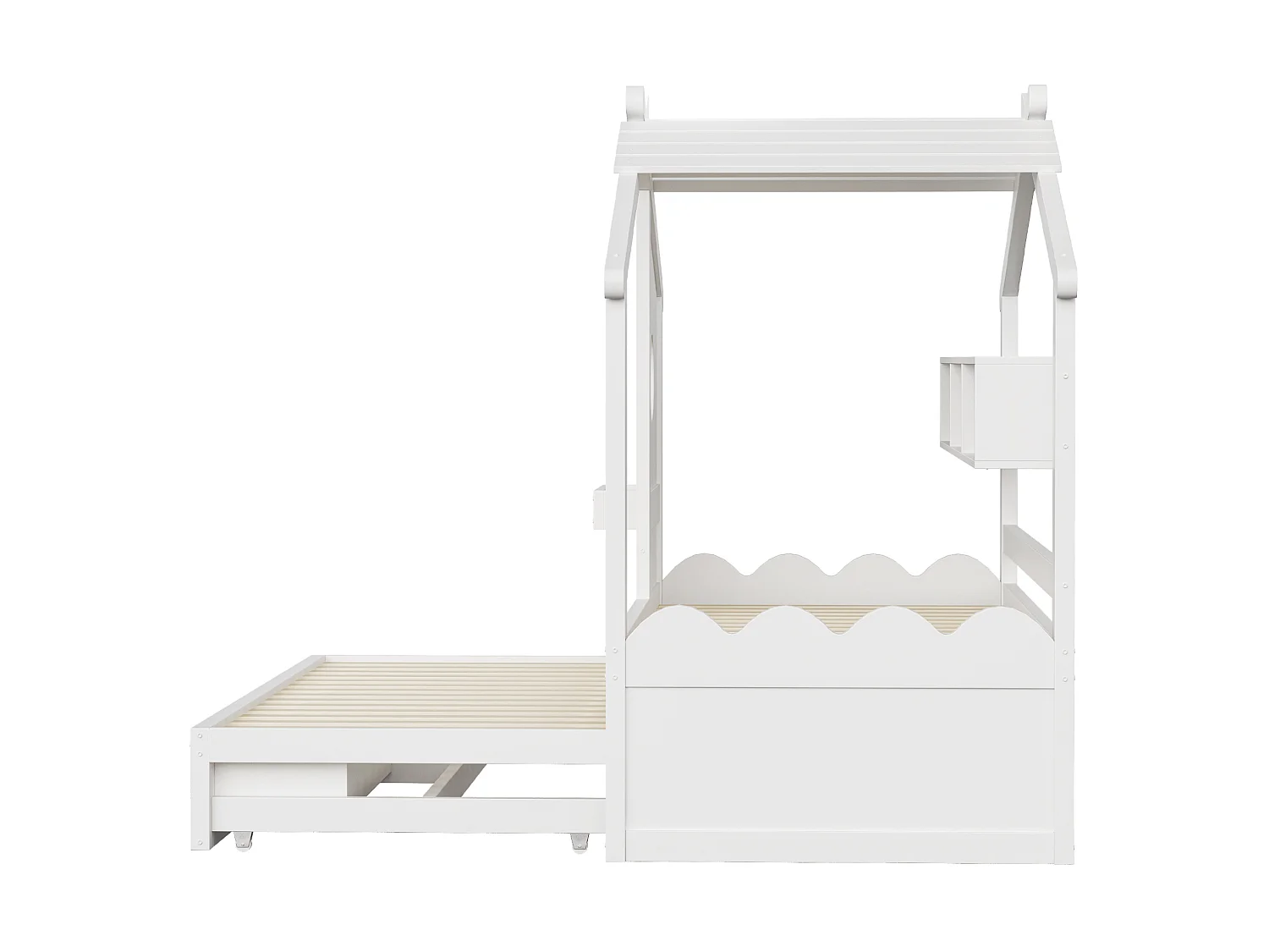 Lit enfant 90x200 cm avec lit gigogne 90x190 cm, 2 tiroirs et LED, en bois, blanc, sans matelas
