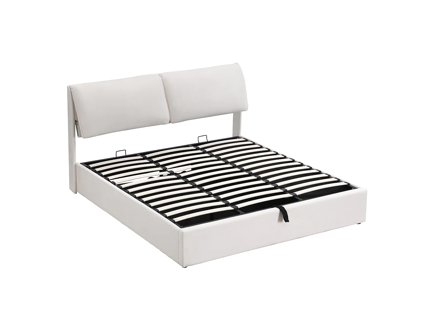 Letto contenitore 180x200 cm con 3 cassetti, vano contenitore e testiera regolabile, in velluto beige, materasso non incluso