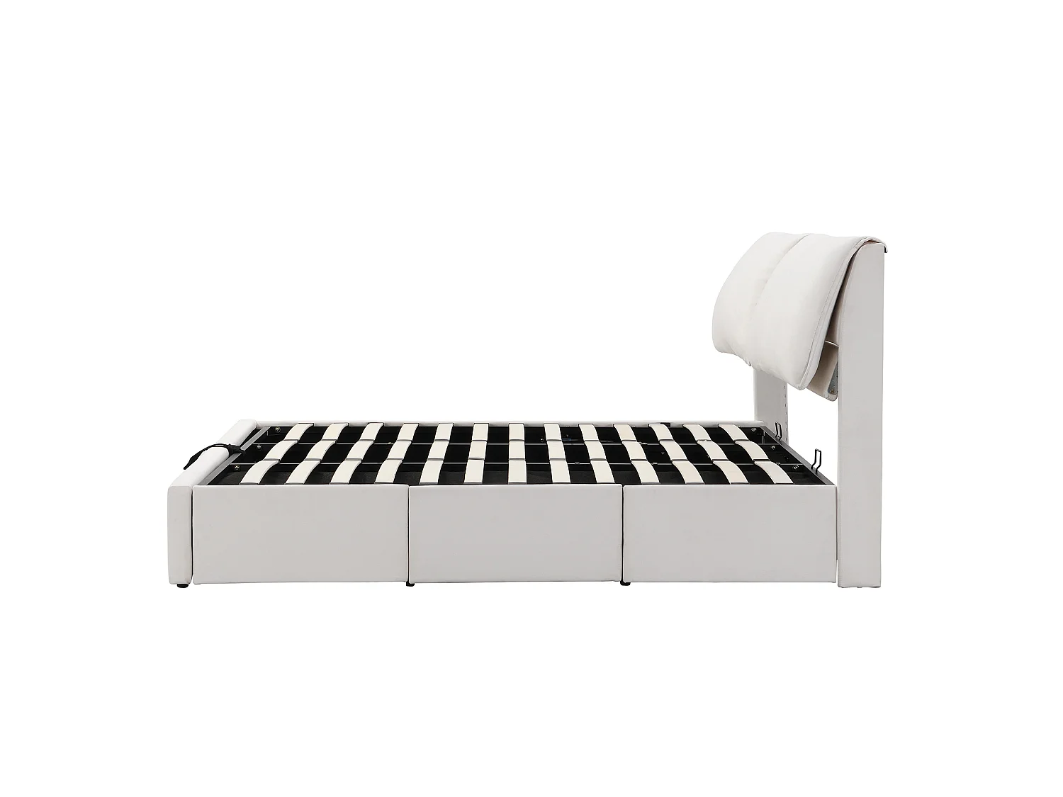 Letto contenitore 180x200 cm con 3 cassetti, vano contenitore e testiera regolabile, in velluto beige, materasso non incluso