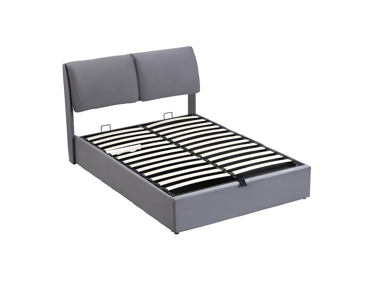 Lit coffre 140x200 cm avec 3 tiroirs et tête de lit réglable, en velours, gris, sans matelas