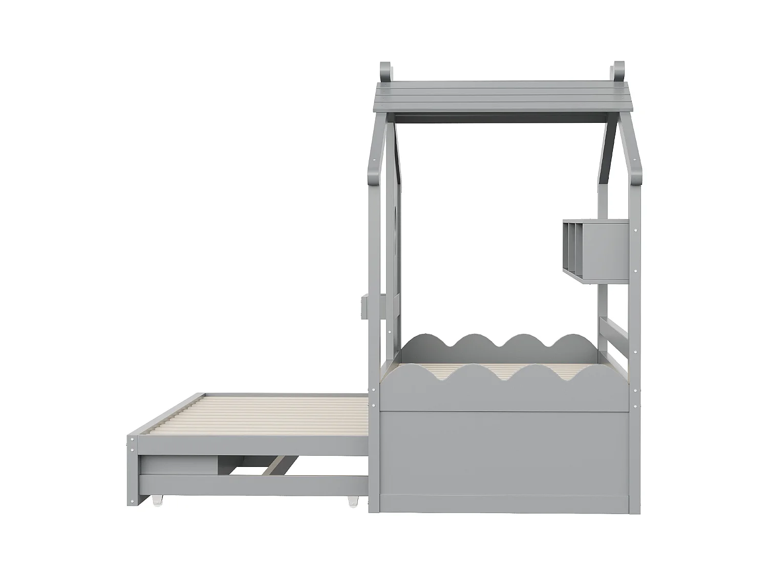 Lit enfant 90x200 cm avec lit gigogne 90x190 cm, 2 tiroirs et LED, en bois, gris, sans matelas