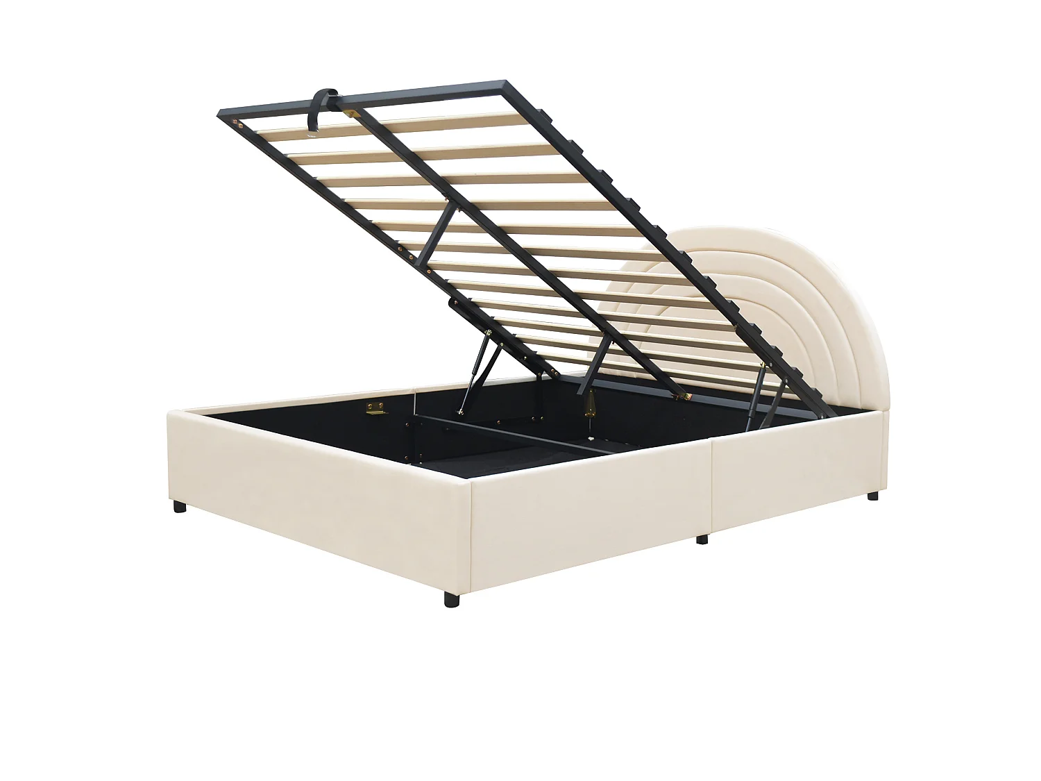 Lit coffre pour enfant 140x200 cm avec rangement hydraulique, tête de lit, en velours, beige, sans matelas