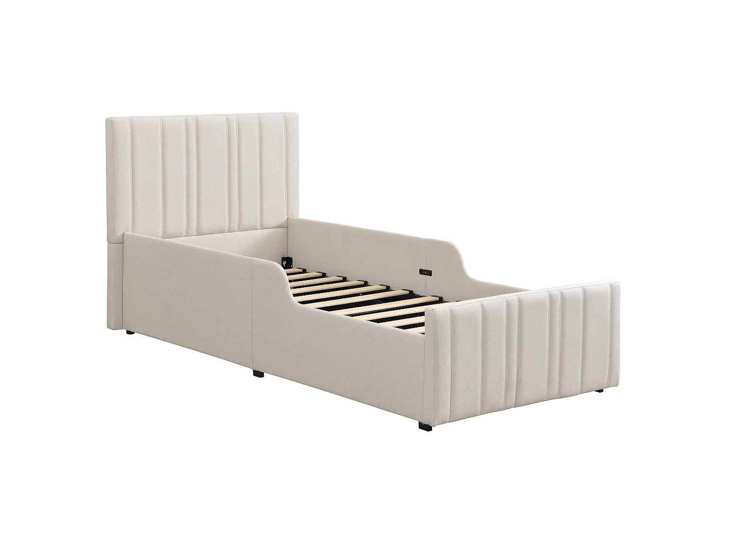 Letto contenitore 90x200 cm con vano contenitore ad apertura idraulica e testiera capitonn茅, in lino beige, materasso non incluso