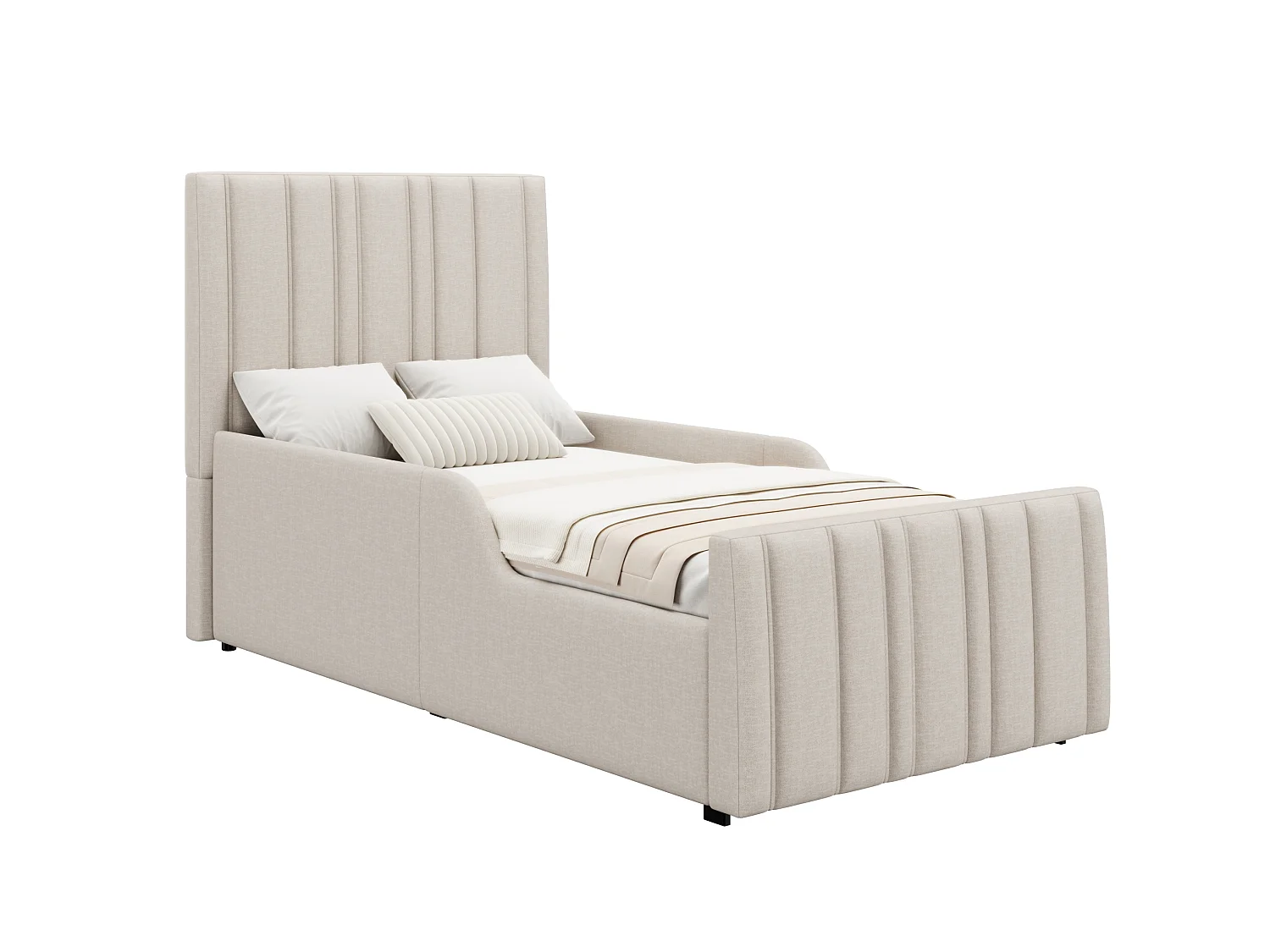 Letto contenitore 90x200 cm con vano contenitore ad apertura idraulica e testiera capitonn茅, in lino beige, materasso non incluso