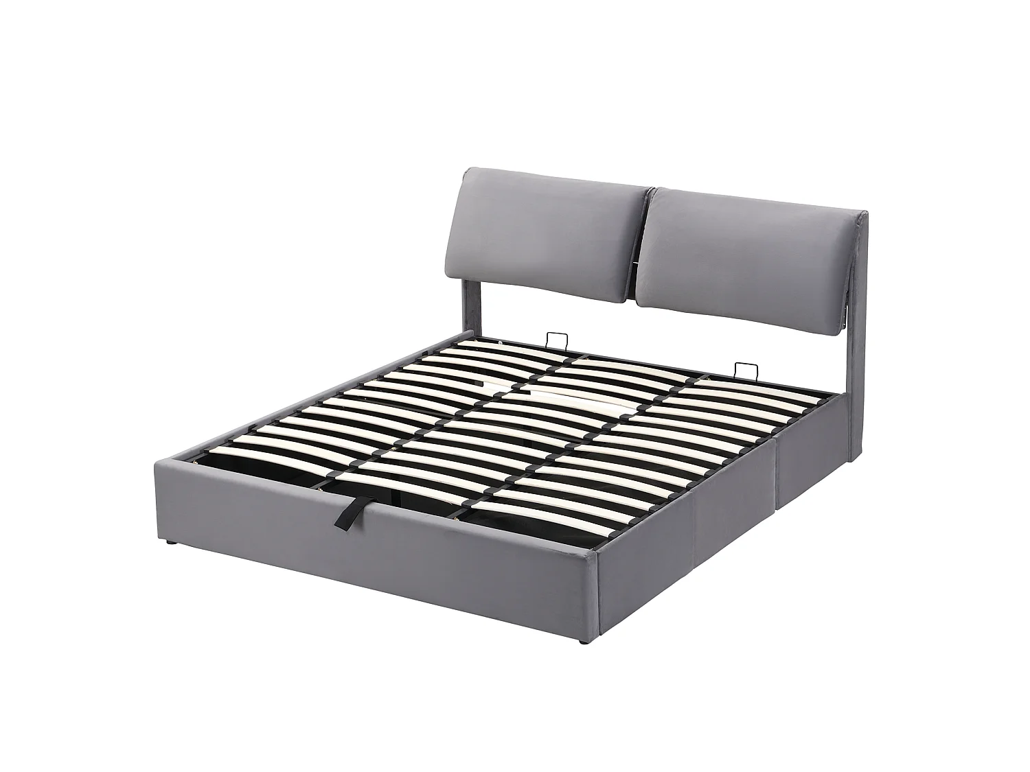 Letto contenitore 180x200 cm con 3 cassetti, vano contenitore e testiera regolabile, in velluto grigio, materasso non incluso