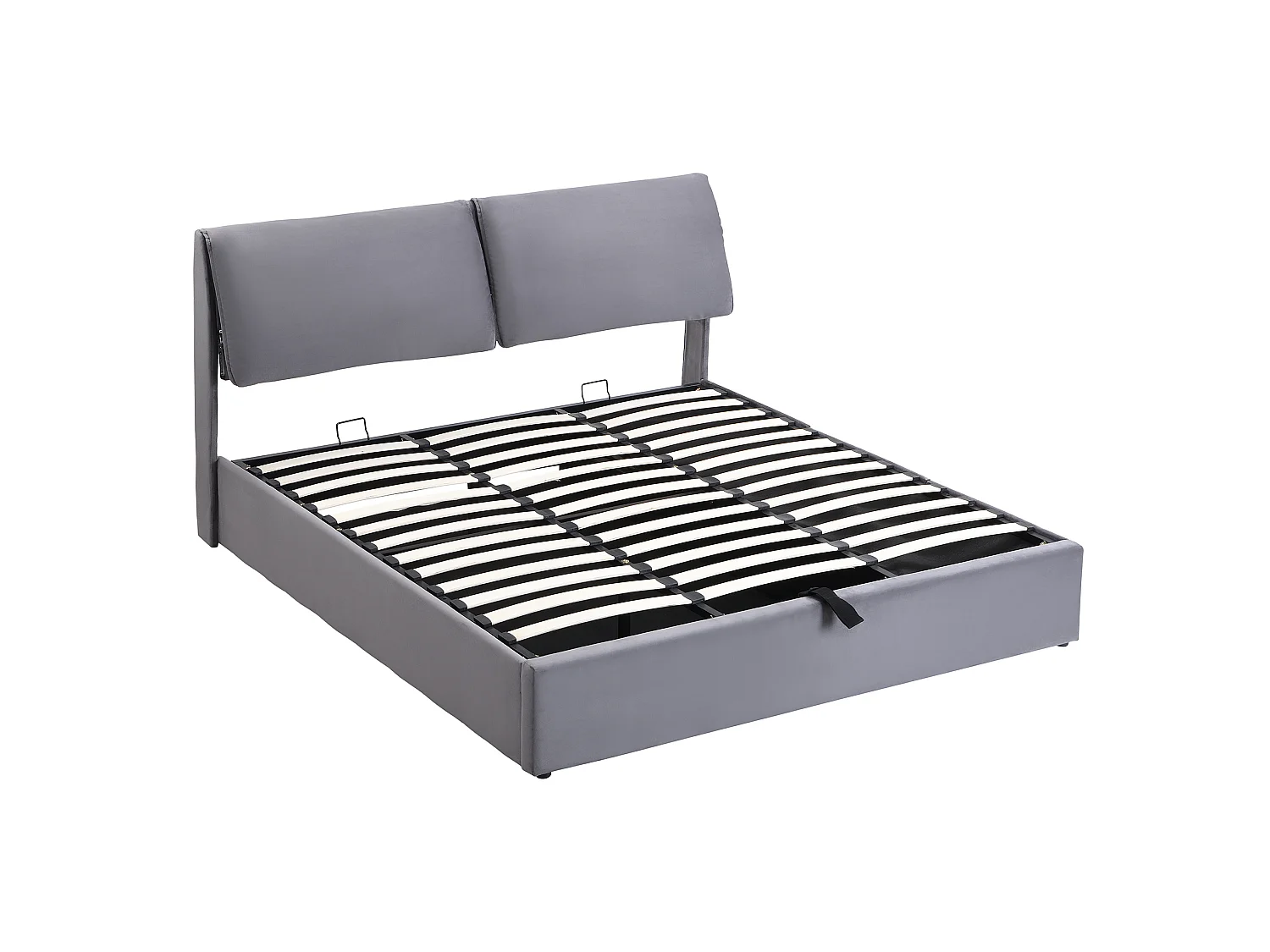 Letto contenitore 180x200 cm con 3 cassetti, vano contenitore e testiera regolabile, in velluto grigio, materasso non incluso