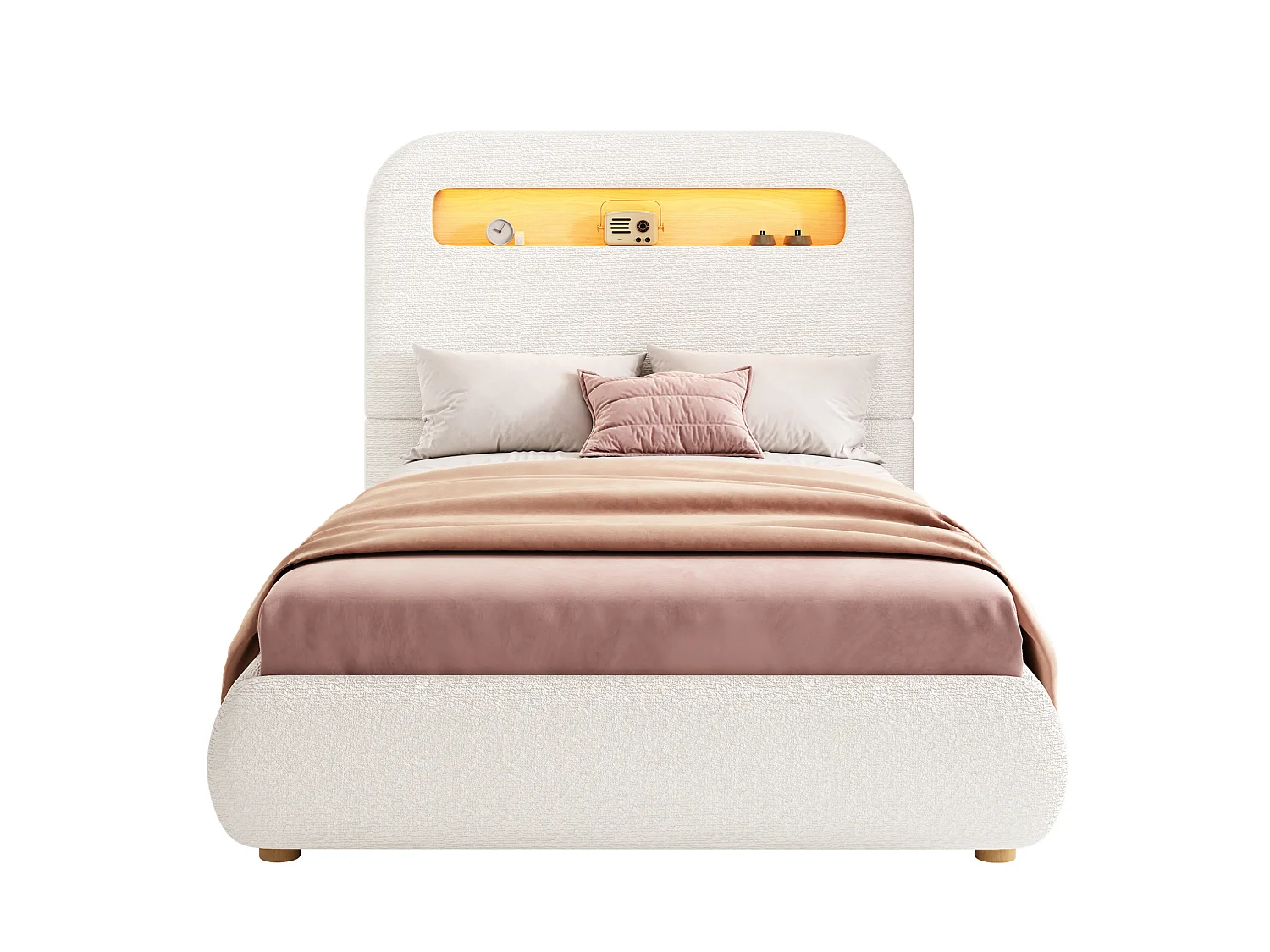 Letto contenitore per bambini 90x200 cm con sollevamento idraulico, testiera con LED, in tessuto, bianco, materasso non incluso