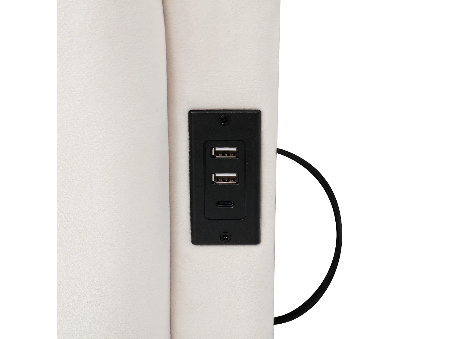 Lit coffre 140x200 cm avec rangement hydraulique et ports USB et Type-C, en velours, beige, sans matelas